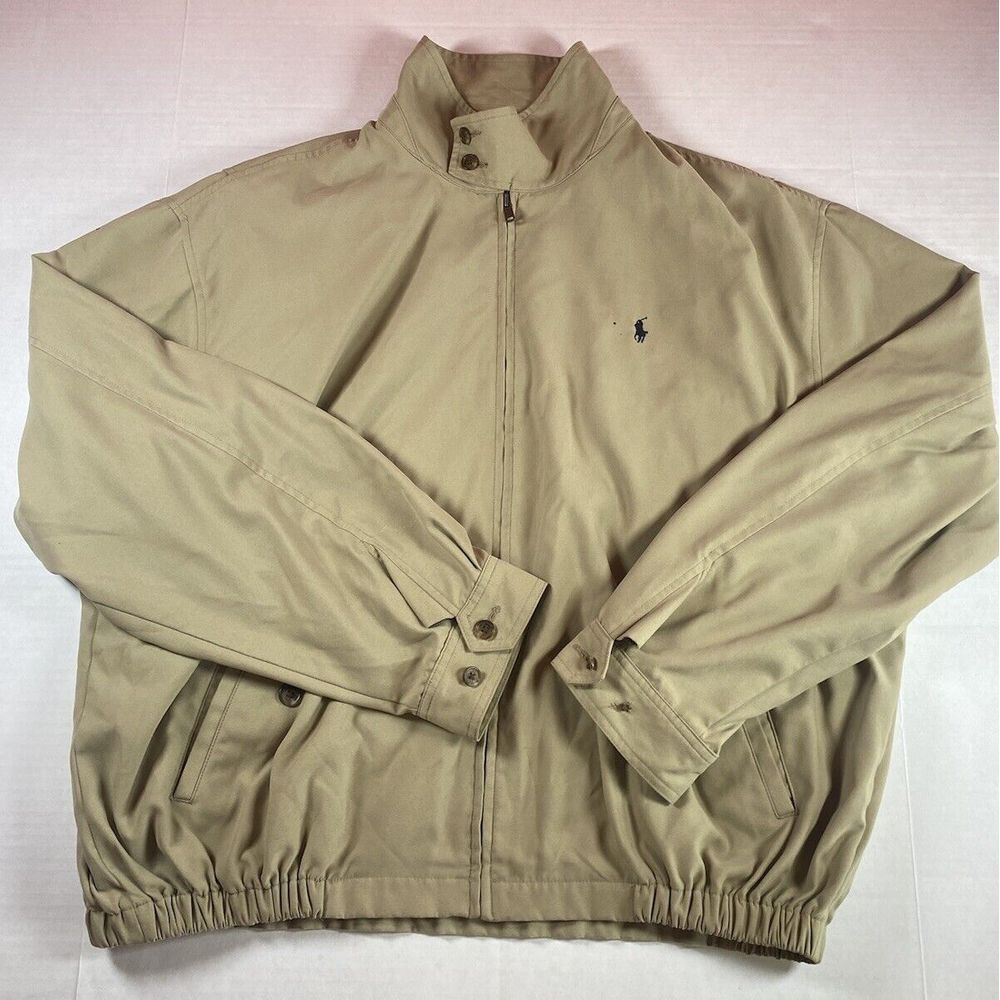 Vintage Polo Ralph‎ Lauren Jacket Navy Blue Harrington Full Zip 90s Mens XL